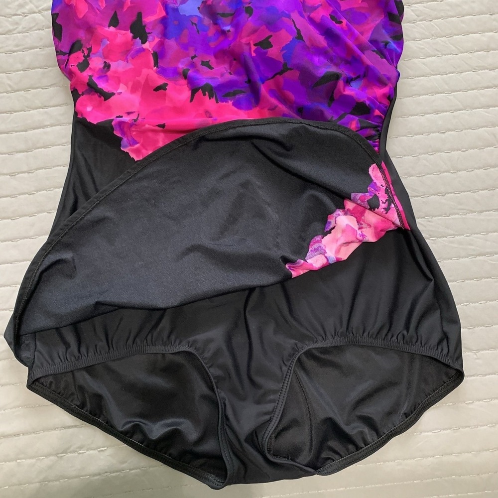 Lands' End Swimsuit 16 DDD Swim Dress Pink Black Floral Slimming Ruched - Picture 5 of 12